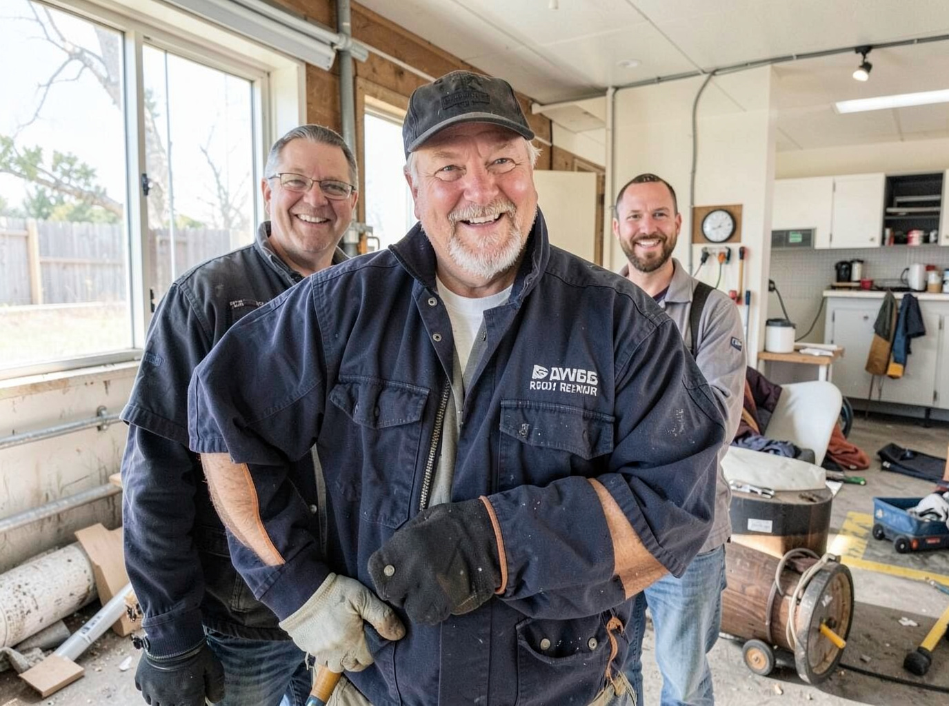 The Davis Roof & Leak Pros team at work in Davis